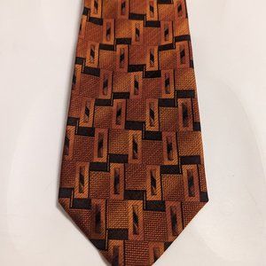 Orange tie with black designs by Emilio Ponti, 100% silk